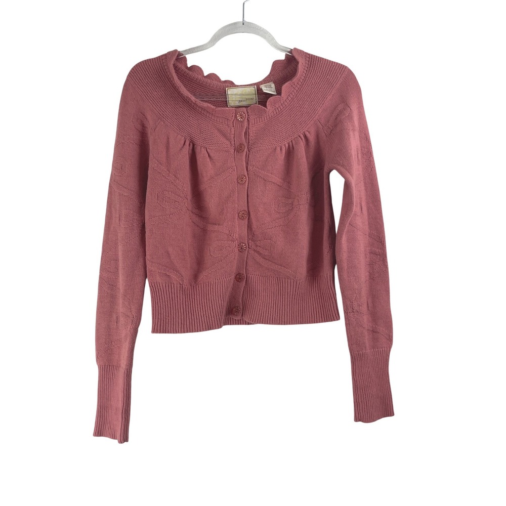 Women's Scallop Neck Button-Up Cardigan Sweater - Dusty Rose